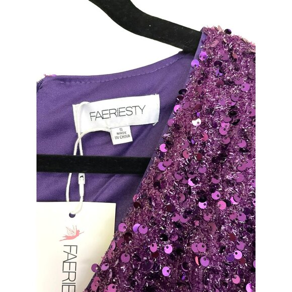 Fariesty Purple Sequins Short Sleeve Slit Front Maxi Formal Dress Sz Small NWT - Picture 7 of 8